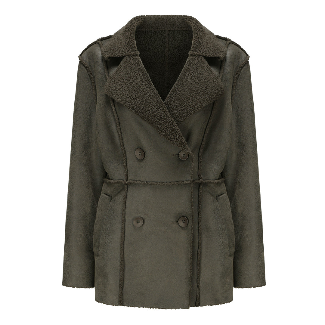 Damen modische Übergangsjacke mit kuscheligem Innenfutter und breitem Reverskragen R&B