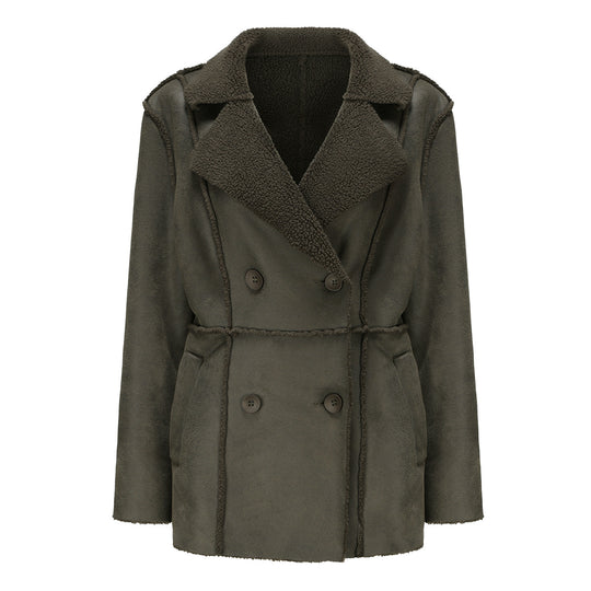 Damen modische Übergangsjacke mit kuscheligem Innenfutter und breitem Reverskragen R&B