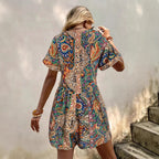 Damen lässiger Jumpsuit mit V-Ausschnitt und wickelbarem Design R&B