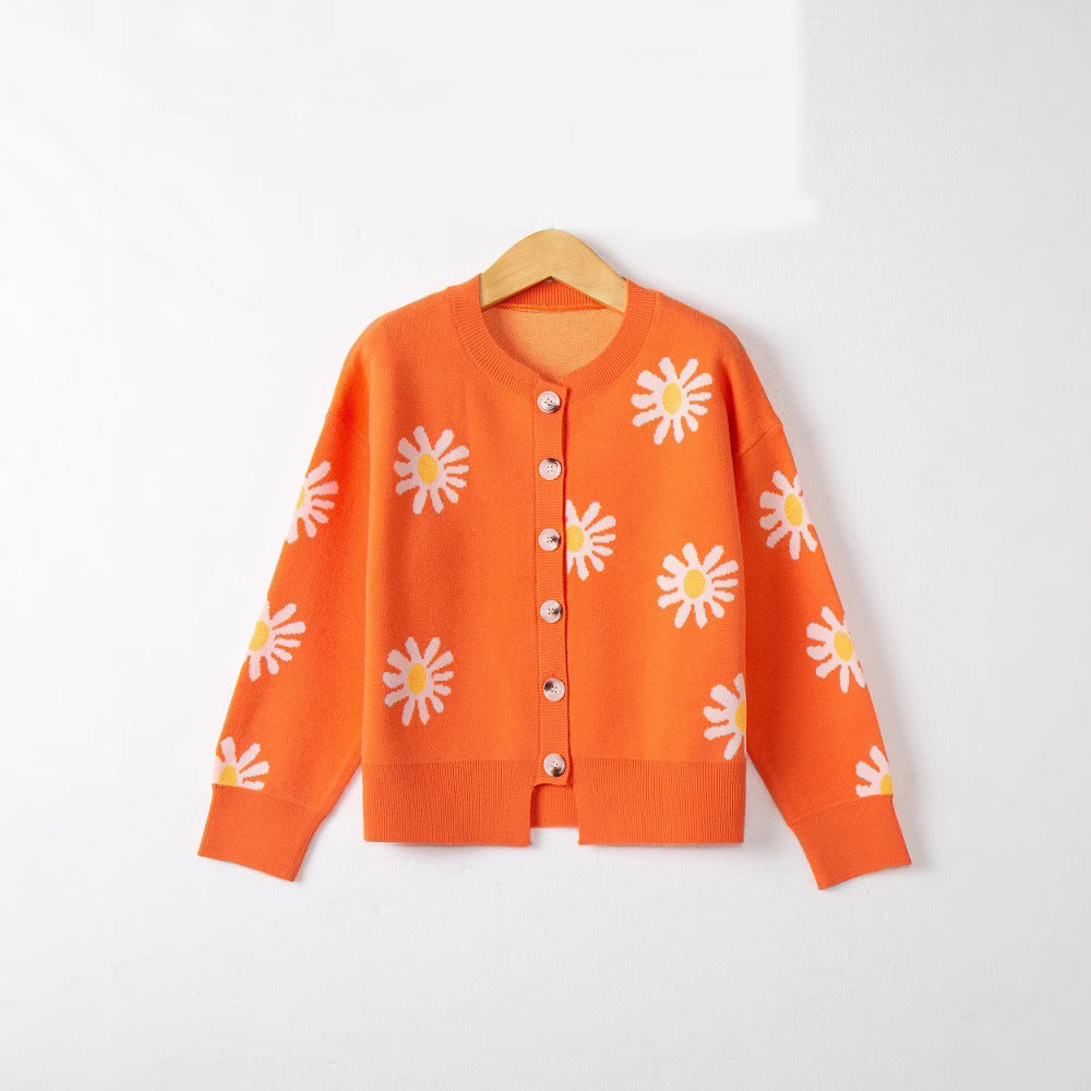 Damen modische Strickjacke mit floralem Muster und kurzen Ärmeln