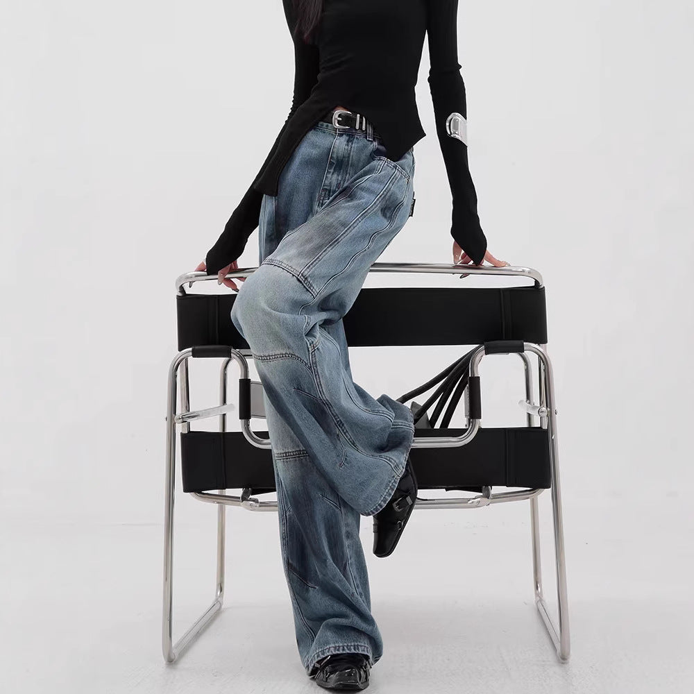 Damen Bequeme weite Jeans mit modischen Steppnähten R&B
