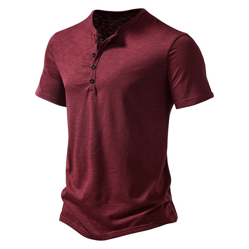 Herren Kurzarm Henley-T-Shirt mit Knopfleiste und atmungsaktivem Material R&B