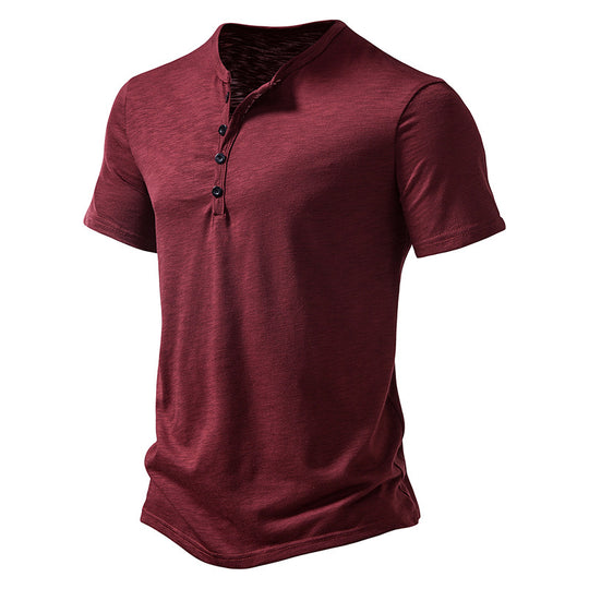 Herren Kurzarm Henley-T-Shirt mit Knopfleiste und atmungsaktivem Material R&B