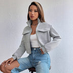 Damen modische Kurzjacke mit praktischen Aufsatztaschen und sportlichem Schnitt R&B
