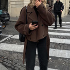 Damen modische cropped Jacke im Trench-Stil R&B