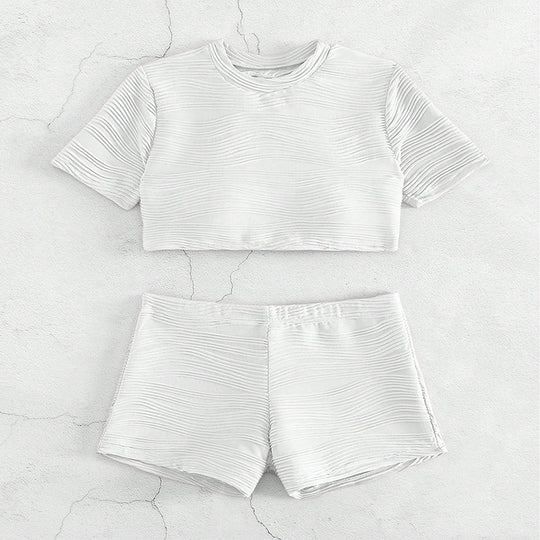 Damen Sportliches Crop-Top und kurze Shorts Set R&B