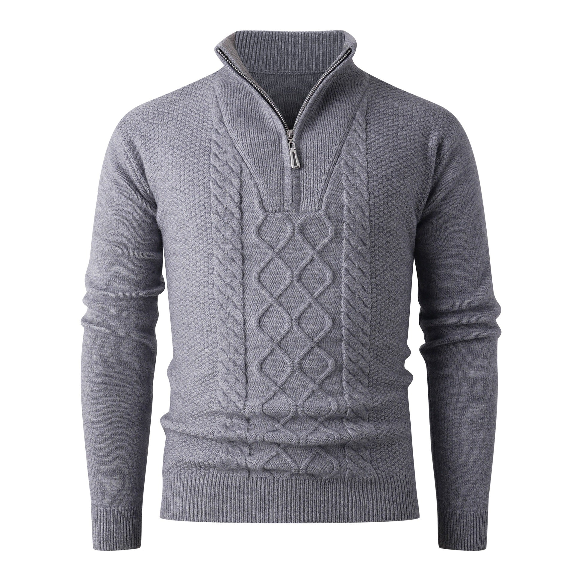 Herren Eleganter Strickpullover mit hohem Kragen und Reißverschluss R&B