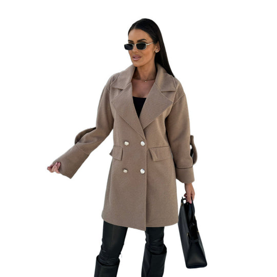 Damen Doppelreiher Oversized Blazer Mantel R&B