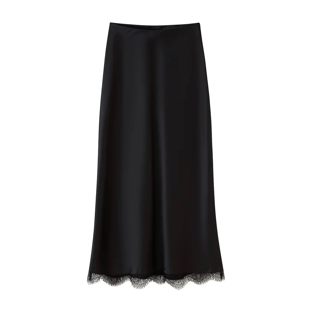 Damen Eleganter Midirock mit zartem Spitzenbesatz R&B
