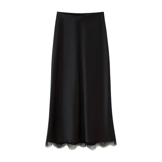 Damen Eleganter Midirock mit zartem Spitzenbesatz R&B