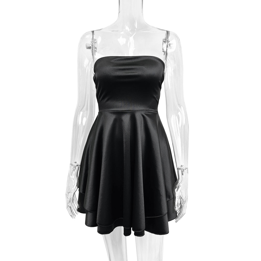 Damen Trägerloses Satin Minikleid mit fließendem Rock R&B