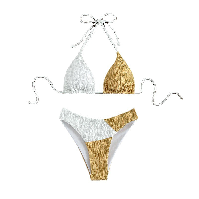 Damen Triangel-Bikini mit raffiniertem Wellenmuster und verstellbaren Trägern R&B