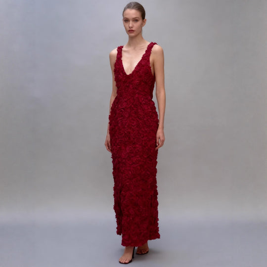 Damen Maxikleid mit opulentem Blumendesign und tiefem V-Ausschnitt R&B