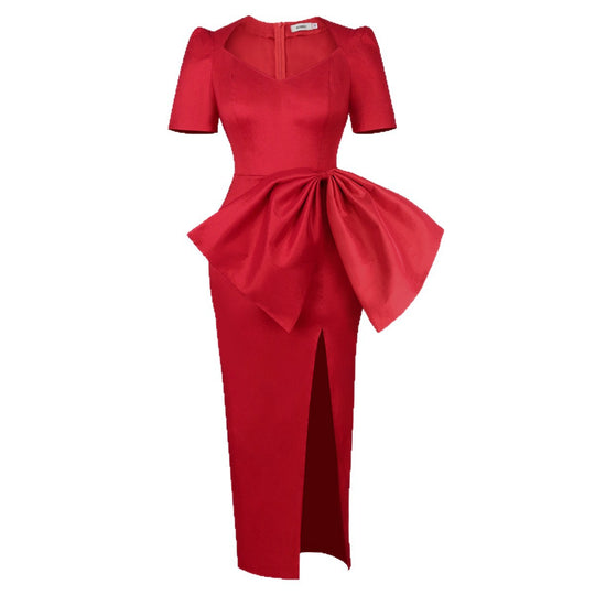 Damen Maxikleid mit eleganter Drapierung und voluminösem Rock R&B