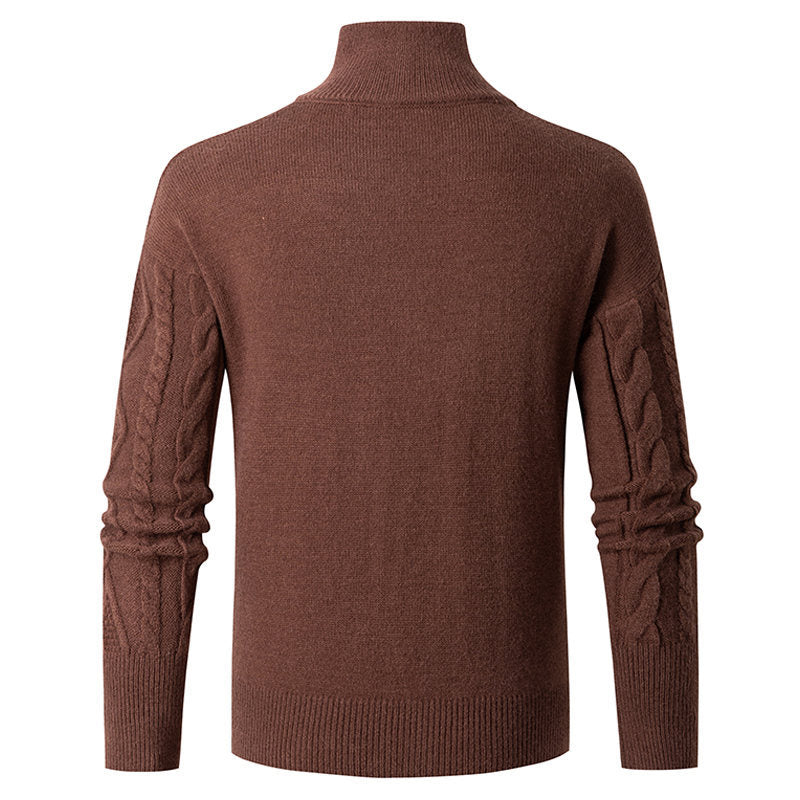 Herren Strickjacke mit klassischem Kabelmuster und hohem Stehkragen