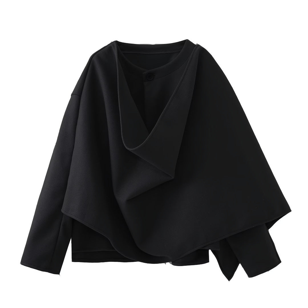 Damen asymmetrische Jacke mit modernem Kragen und geschwungenem Schnitt R&B