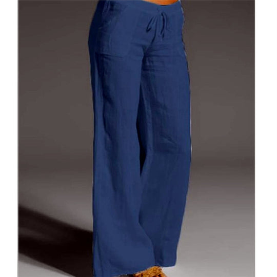 Damen weite Leinenhose mit hochgezogenem Bund und seitlichen Taschen R&B