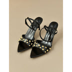Damen elegante Slingback-Pumps mit goldenen Nieten R&B