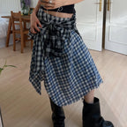 Damen asymmetrischer karierter Rock mit Bindegürtel R&B