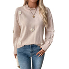 Damen Strickpullover mit zarten Blumenapplikationen R&B