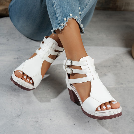 Damen Offene Riemensandalen mit Blockabsatz und Doppel-Schnallen R&B