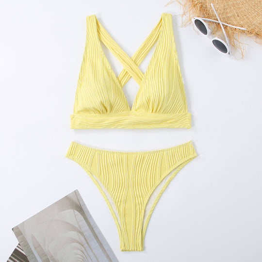 Damen Plissierter Bikini mit Cross-Back-Design R&B