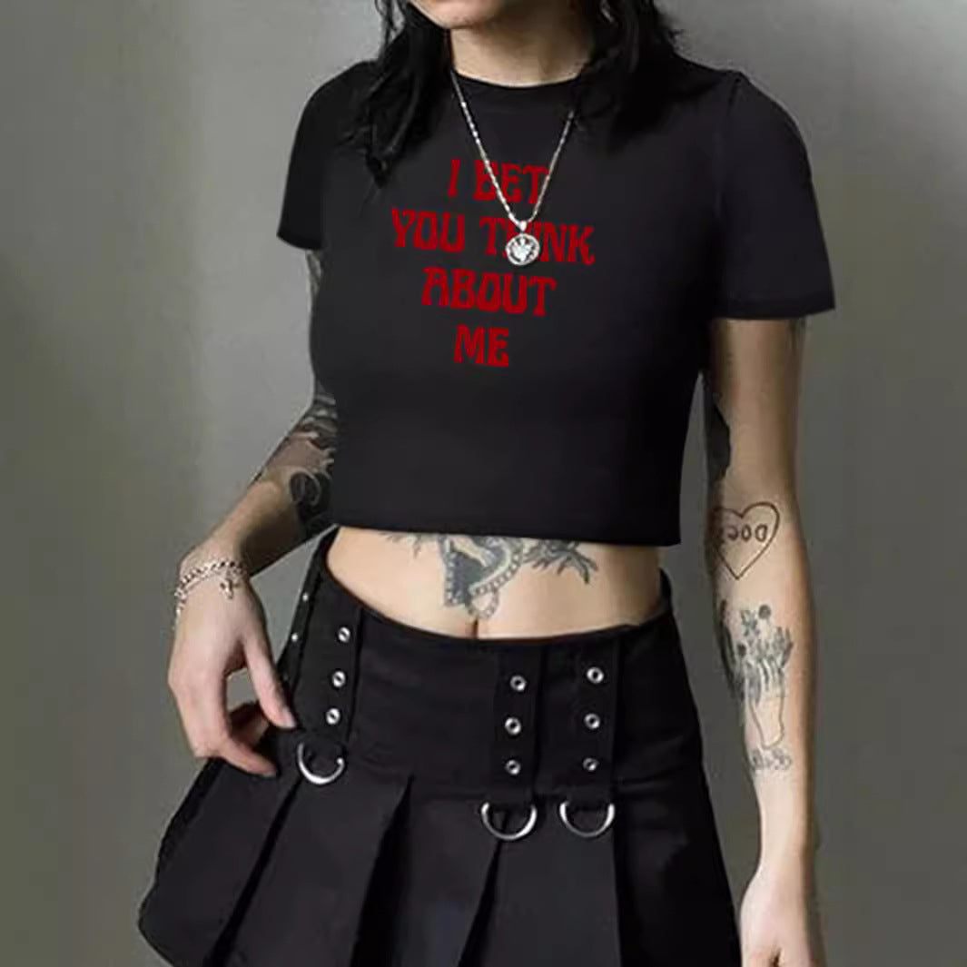 Damen Crop-T-Shirt mit kreativem Comic-Motiv R&B
