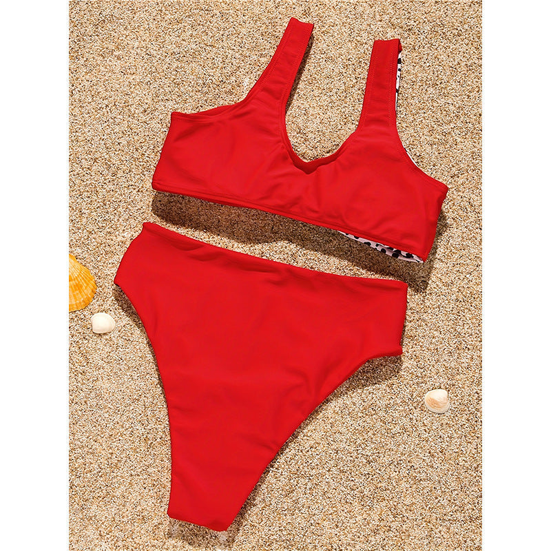 Damen Buntes Bikini mit asymmetrischem Schnitt und hoher Taille R&B