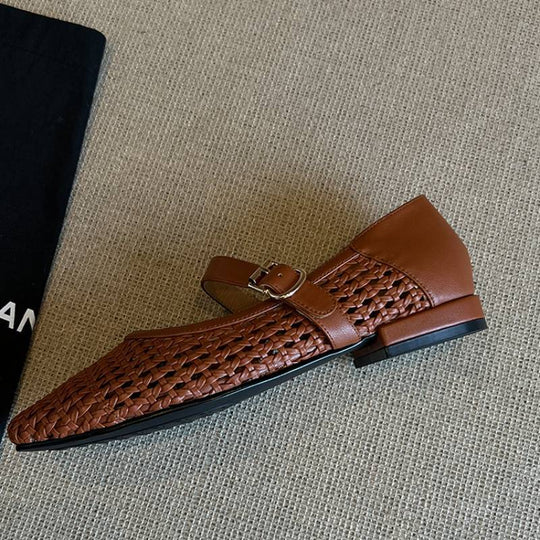 Damen geschlossene Ballerinas mit festem Riemen und geflochtenem Obermaterial R&B