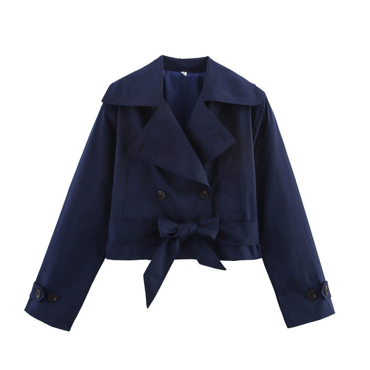 Damen kurze Trenchjacke mit eleganter Taillierung und praktischen Taschen R&B