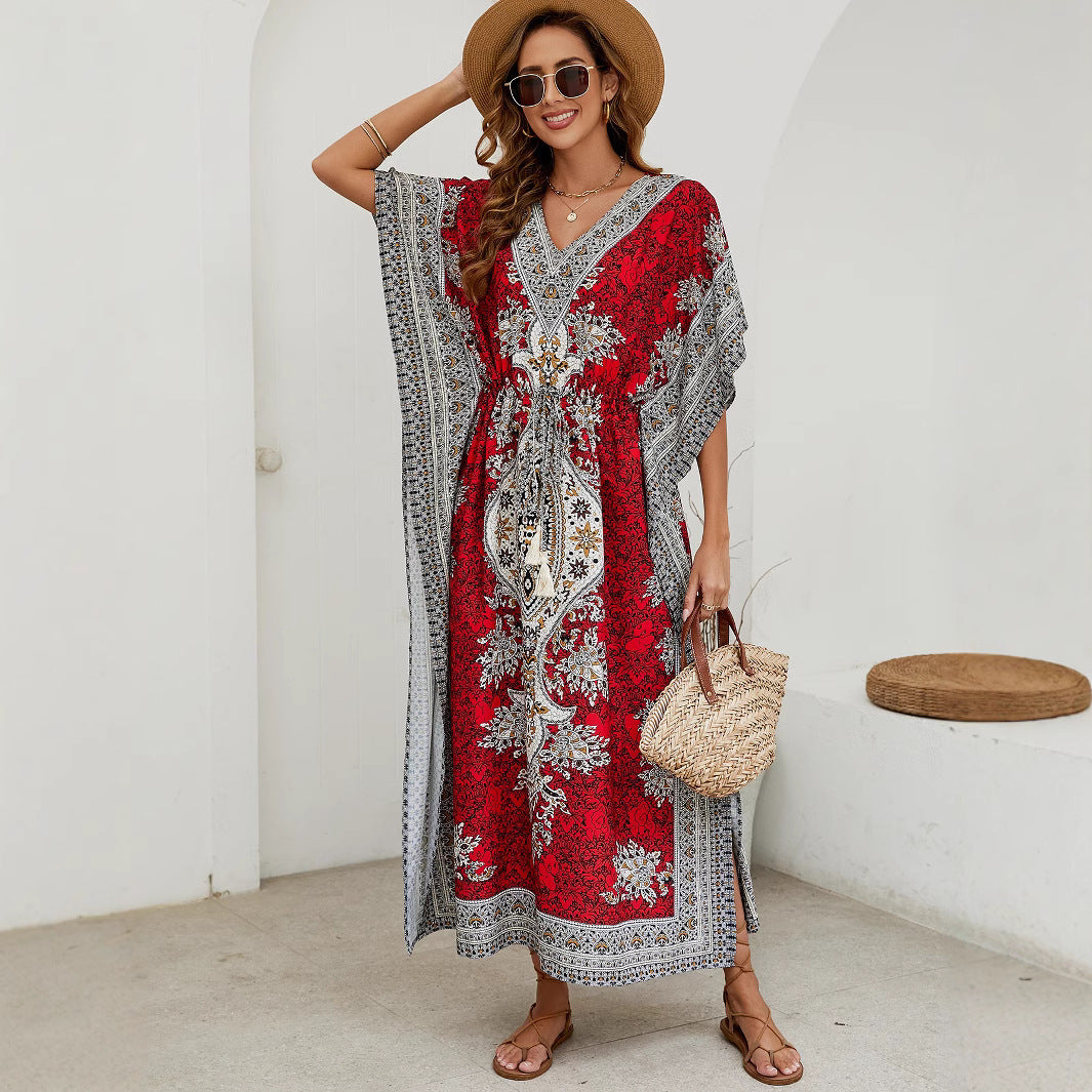 Damen luftiges Sommerkleid im Boho-Stil mit einzigartigem Musterdruck R&B