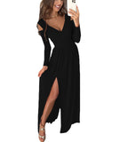 Damen Maxi-Kleid mit tiefem V-Ausschnitt und Schlitz R&B