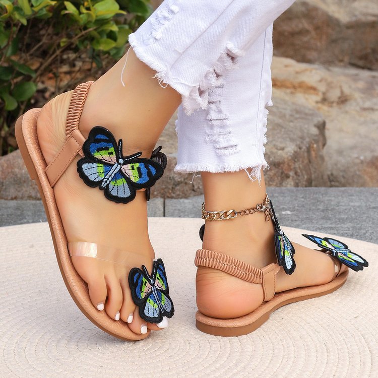 Damen Zehentrenner-Sandalen mit buntem Schmetterlingsdesign und komfortablem Fußbett R&B