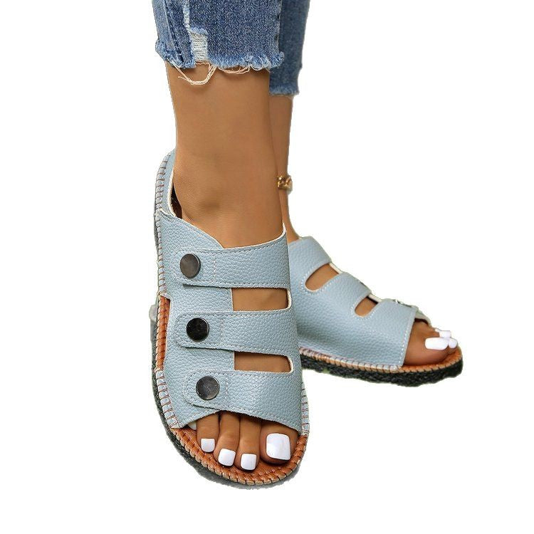 Damen Komfortable Riemchen-Sandalen mit moderner Knopf-Applikation R&B