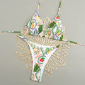 Damen Triangelbikini mit buntem Muster und verstellbaren Trägern R&B