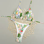 Damen Triangelbikini mit buntem Muster und verstellbaren Trägern R&B