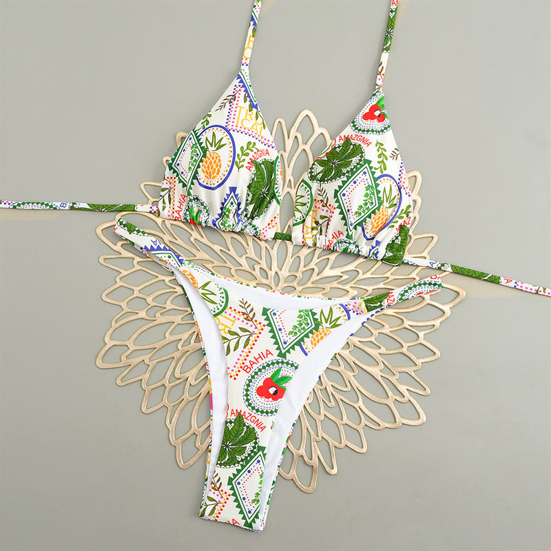 Damen Triangelbikini mit buntem Muster und verstellbaren Trägern R&B