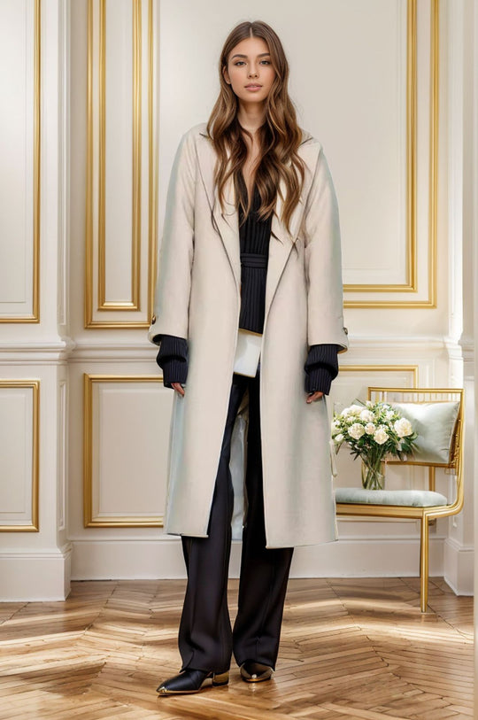 Damen eleganter Übermantel mit weitem Schnitt und Gürtel R&B