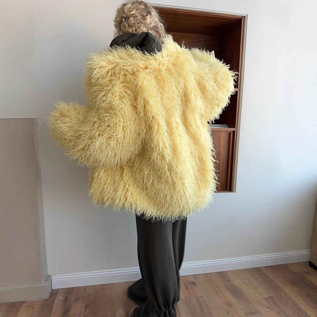 Damen Luxuriöse und flauschige Kunstpelzjacke R&B