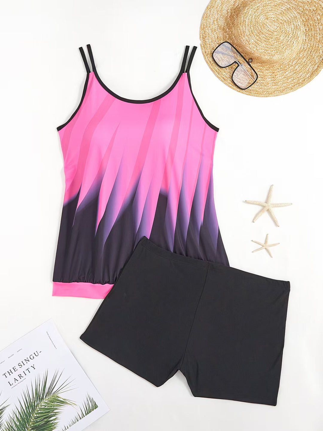 Damen Sportliches Tankini-Set mit farbenfrohem Oberteil und bequemen Shorts R&B