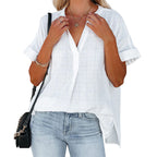 Damen lässige Bluse mit eleganter Vorderansicht und umgeschlagenen Ärmeln R&B