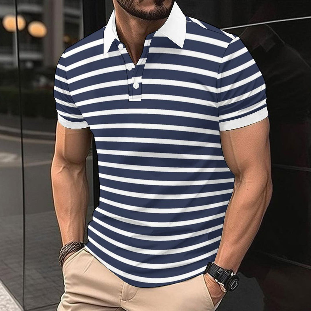 Herren Polo-Shirt mit maritimem Streifenmuster und kontrastierendem Kragen R&B