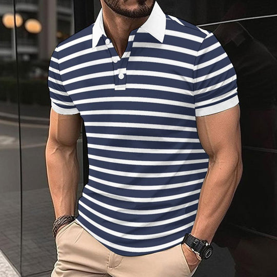 Herren Polo-Shirt mit maritimem Streifenmuster und kontrastierendem Kragen R&B