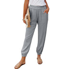 Damen lässige Leinen-Hose mit elastischem Bund und Gummizug R&B