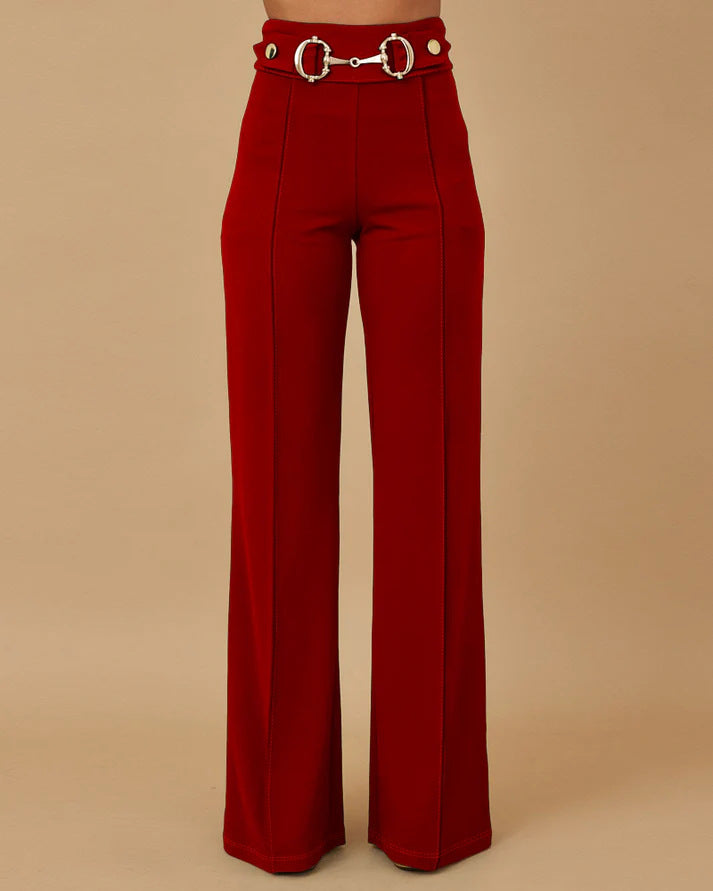 Damen weite Hochtaillenhose mit dekorativem Gürtel und eleganter Nahtführung R&B