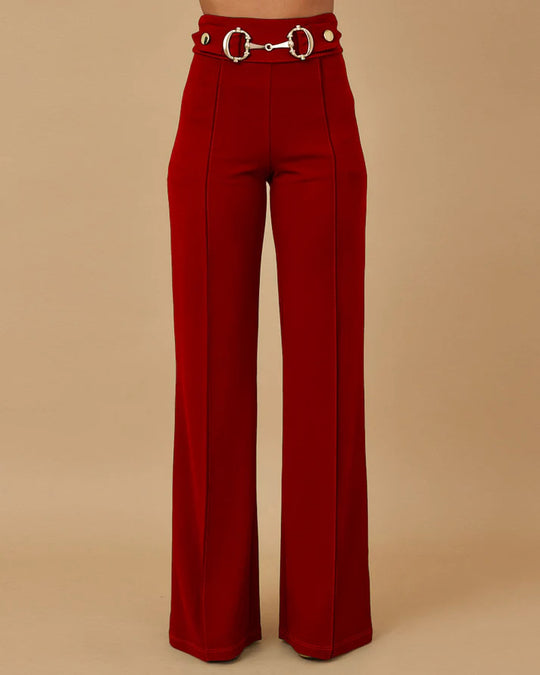 Damen weite Hochtaillenhose mit dekorativem Gürtel und eleganter Nahtführung R&B