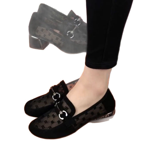 Damen elegante Halbschuhe mit transparenter Spitze und Blockabsatz R&B
