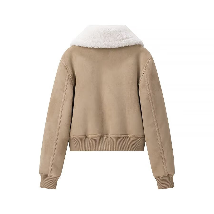Damen elegante Steppjacke mit weichem Kunstfellkragen und praktischen Taschen R&B