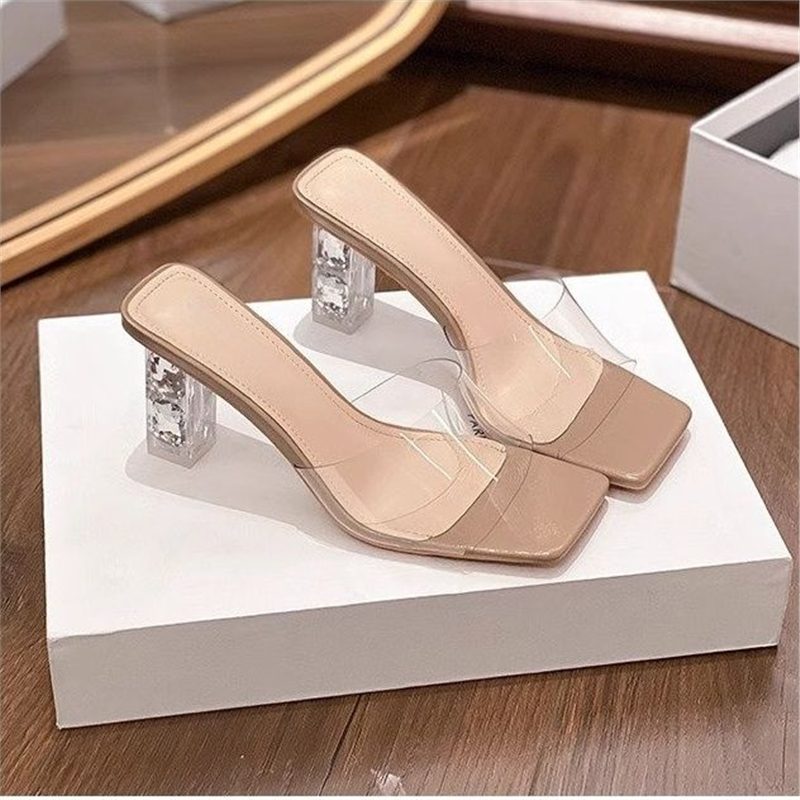 Damen Slingback Sandalen mit praktischem transparentem Riemendesign und funkelndem Blockabsatz R&B