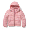 Damen glänzende Steppjacke mit abnehmbarer Kapuze
